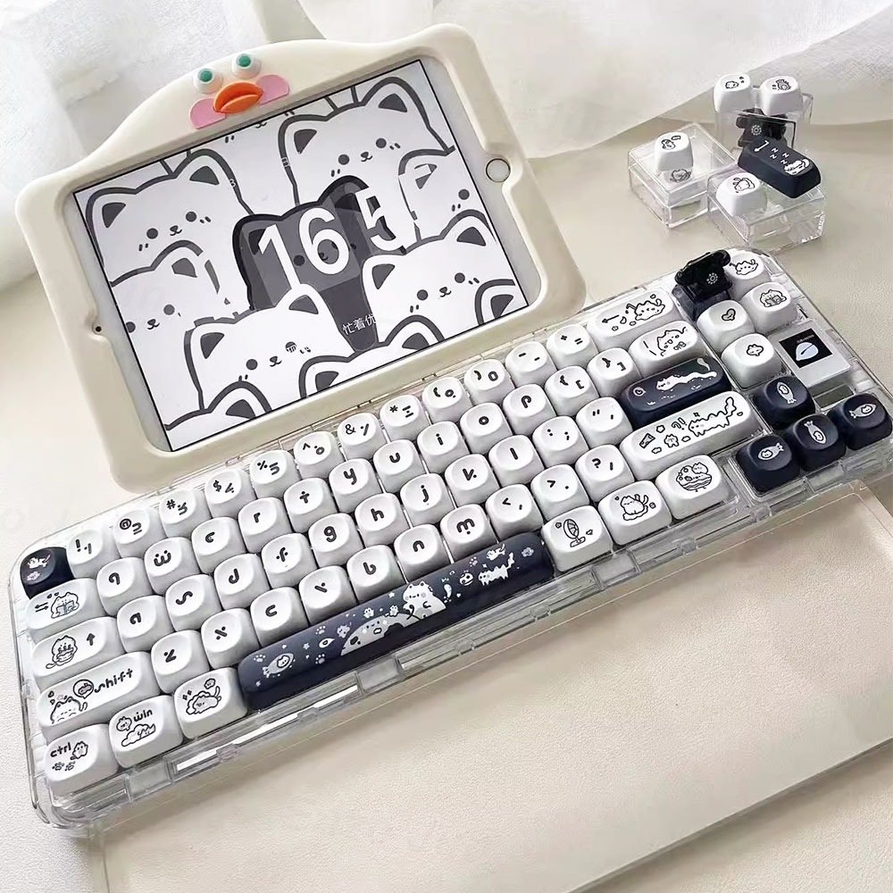 Black and White Cat Keycap Set, MOA Profile