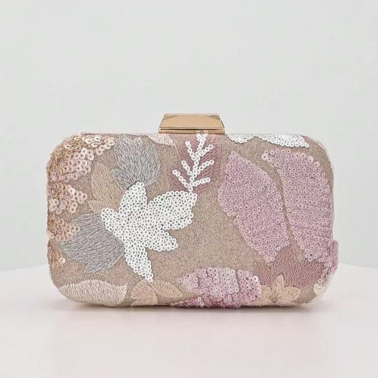 Embroidered Sequin Clutch Crossbody Bag, Pink