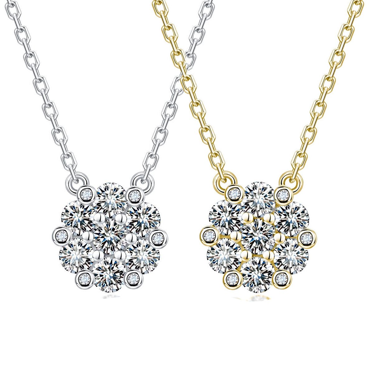 Sterling Silver Moissanite Cluster Necklace, 40-45 cm