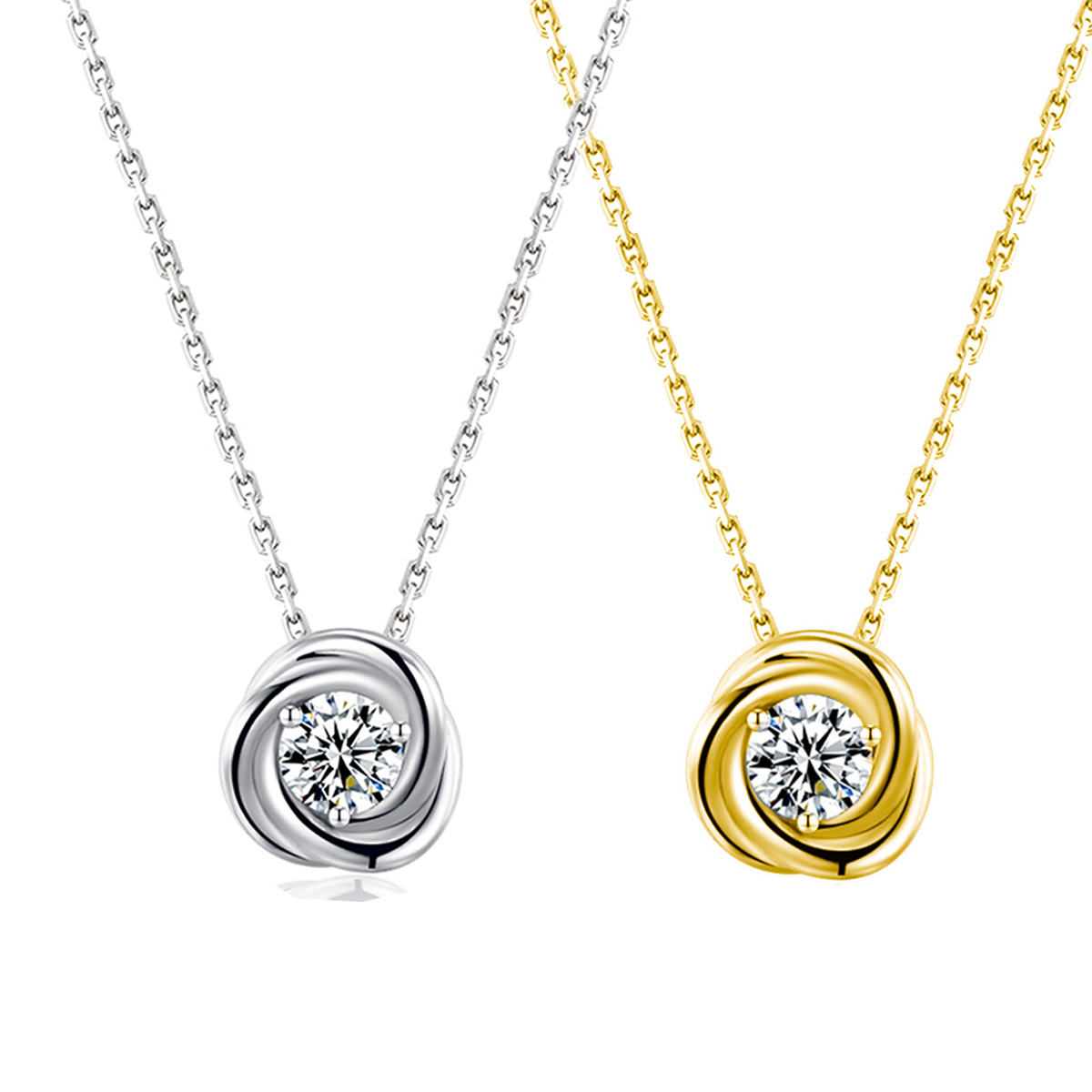 Sterling Silver Round Moissanite Swirl Necklace, 45 cm