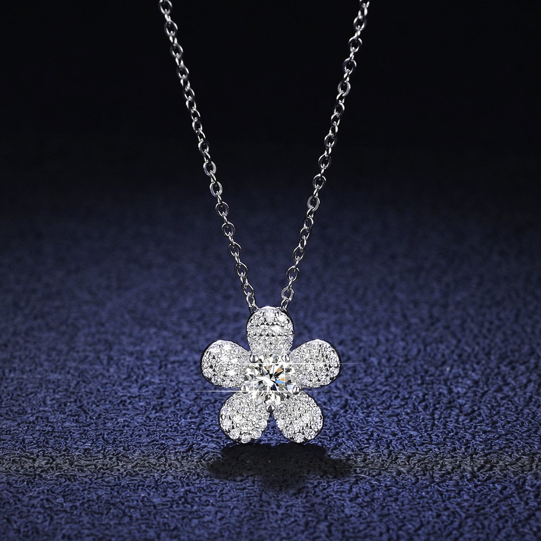 Sterling Silver Moissanite Floral Necklace
