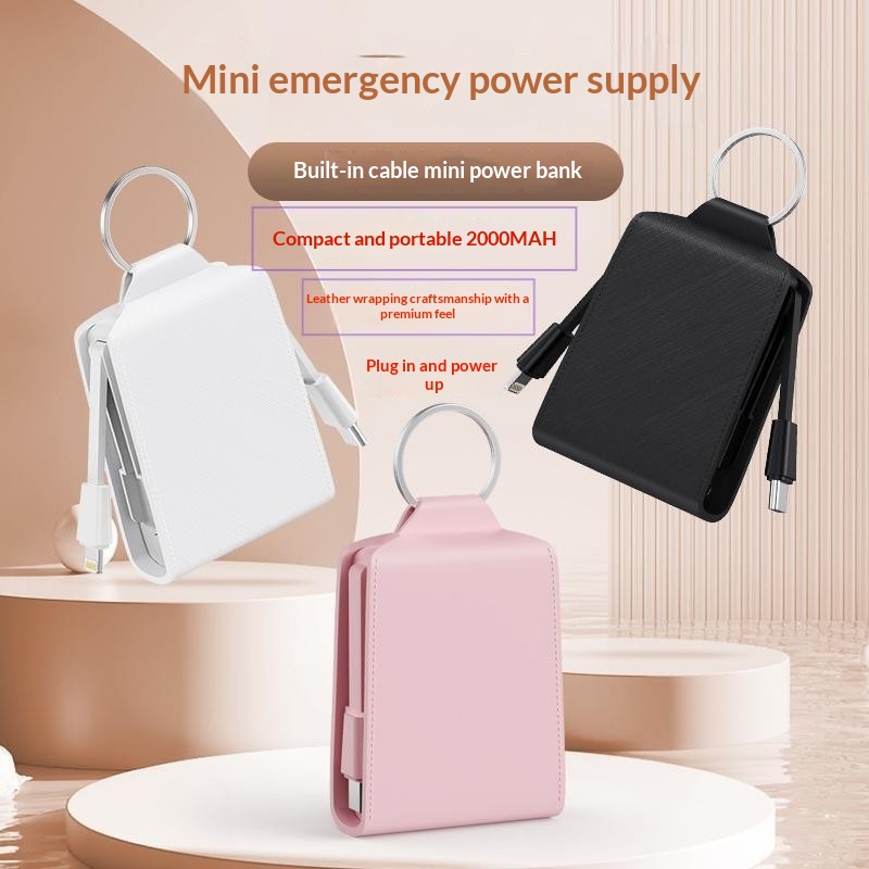 Mini 2,000 mAh Emergency Power Bank with Built-in Cables