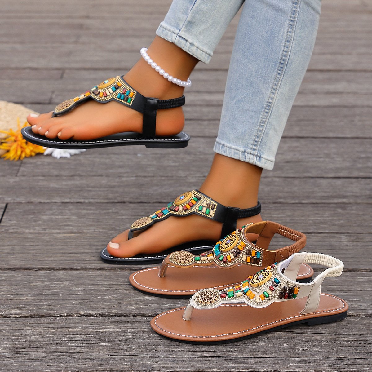 Women's Beaded Flat Beach Sandals