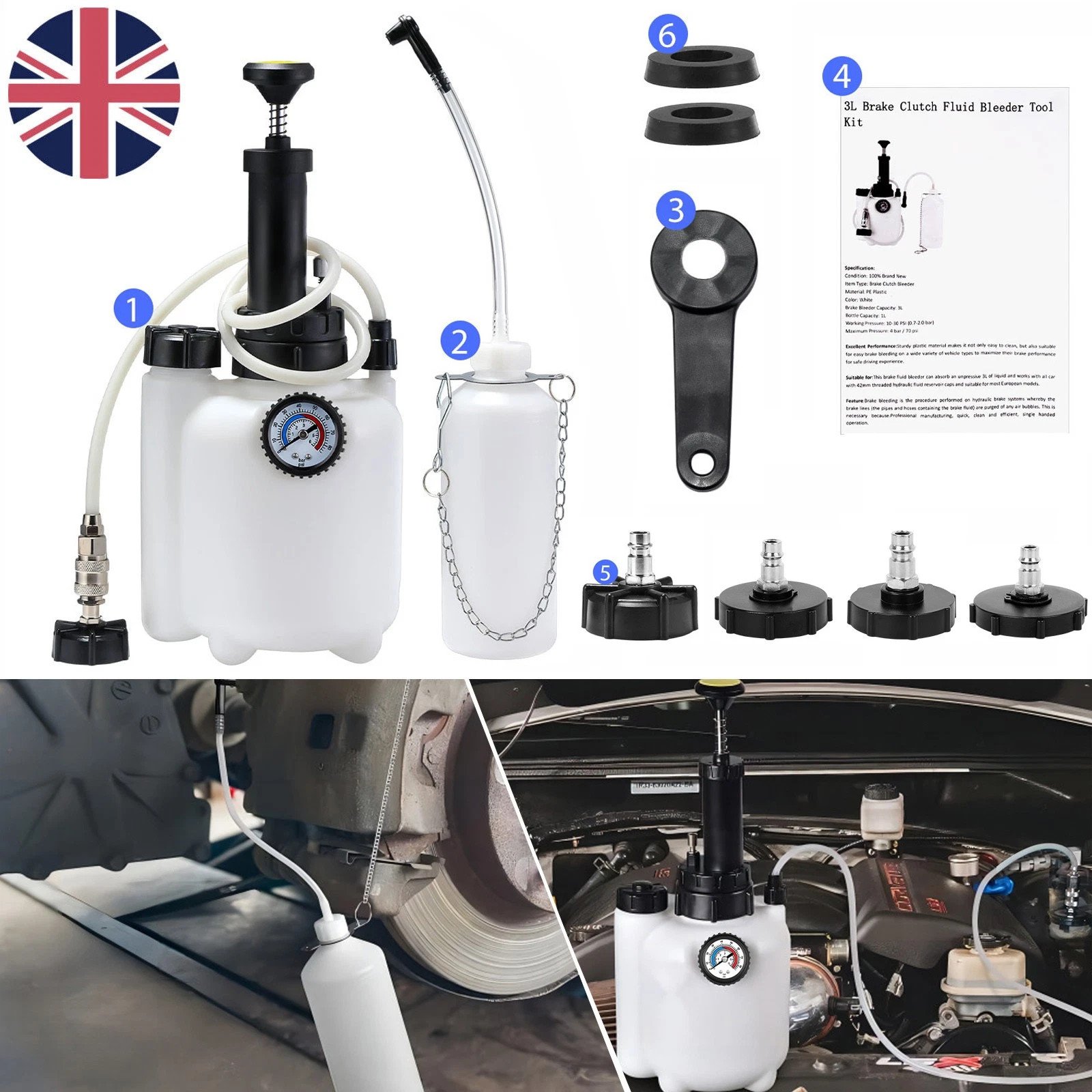 Pressure Brake and Clutch Bleeding Kit, 3L, with 4 Adapters