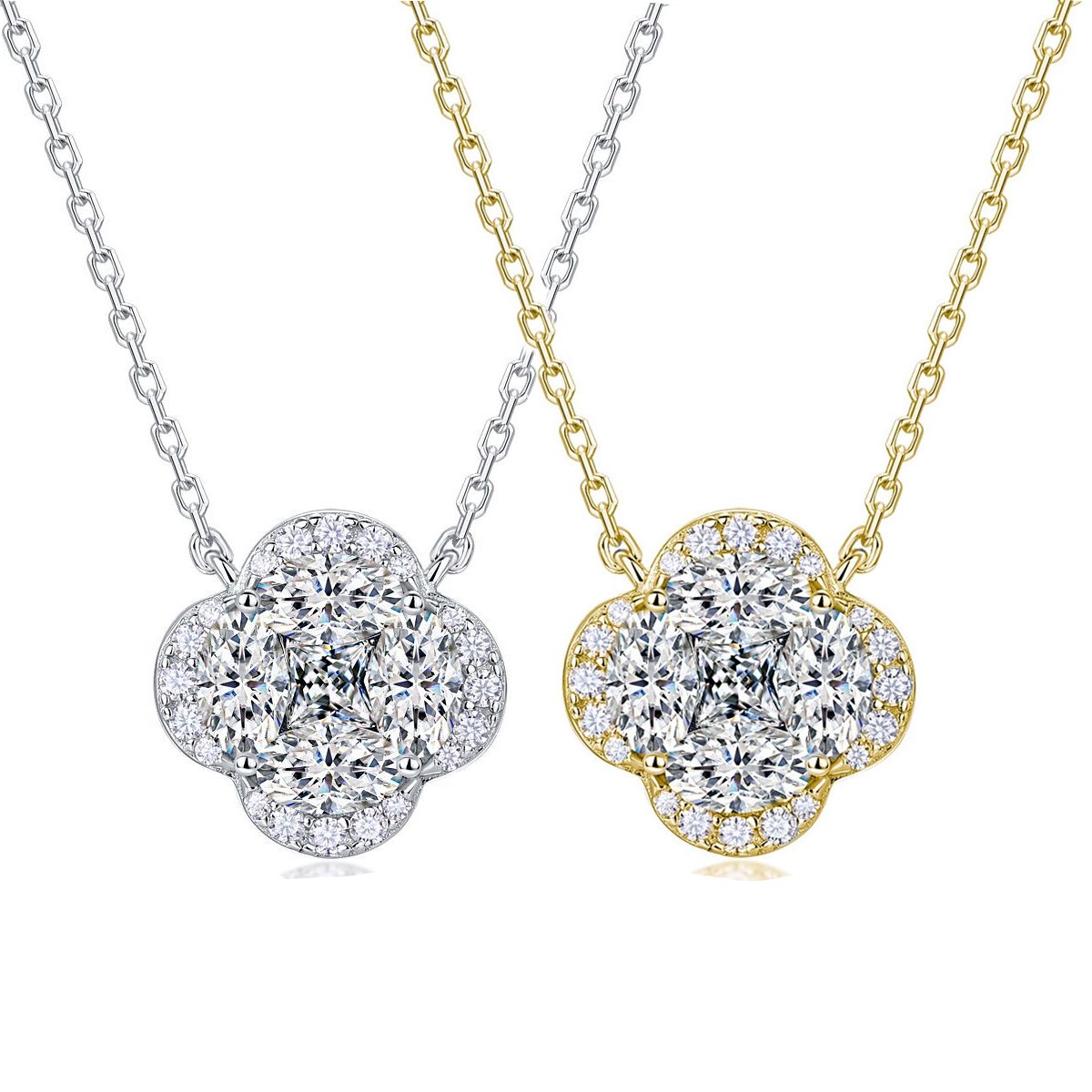 S925 Sterling Silver Marquise Moissanite Clover Necklace 45cm D Color VVS1 GRA Certified Silver Gold Dual Tone Gift Box