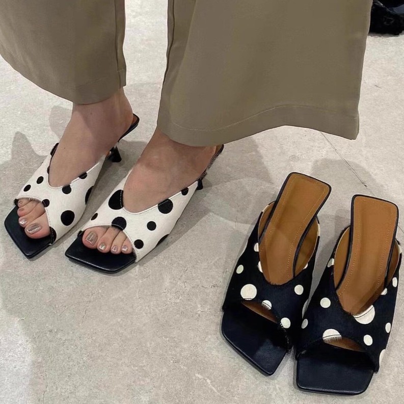 Women's Polka Dot Square-Toe Mules