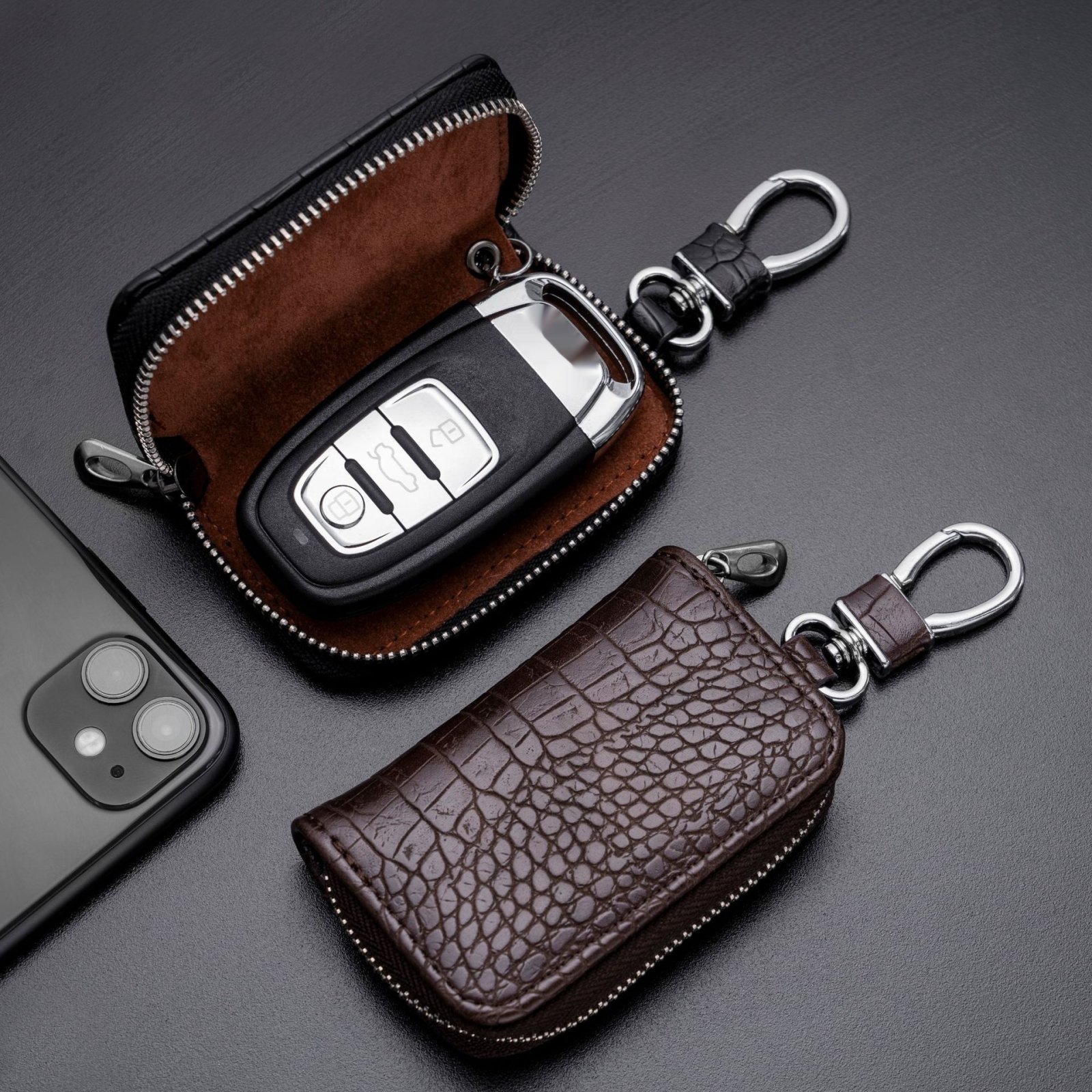 Synthetic Leather Car Key Case, Crocodile-Effect