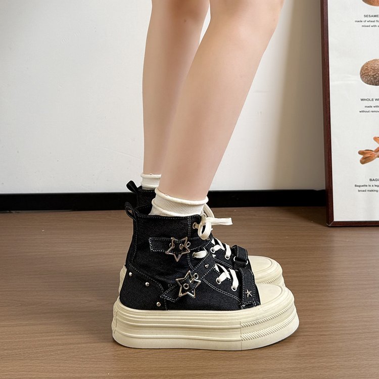 Women's Star-Pattern Platform High-Top Canvas Shoes