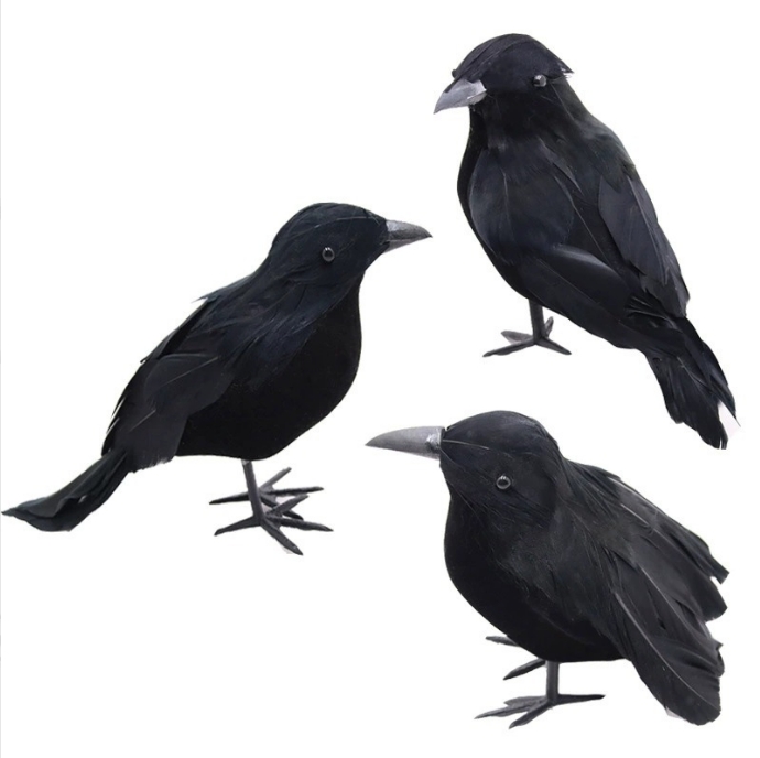 Artificial Crow Decorations, Black, 3 Pack