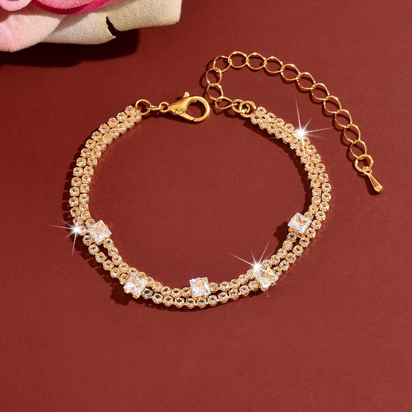 Double-Layer Crystal Zircon Bracelet, Adjustable