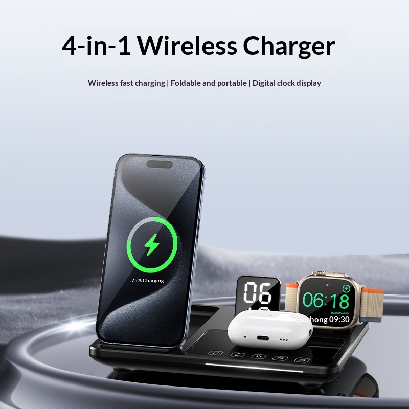 Desk Clock Wireless Charger with Touch Display
