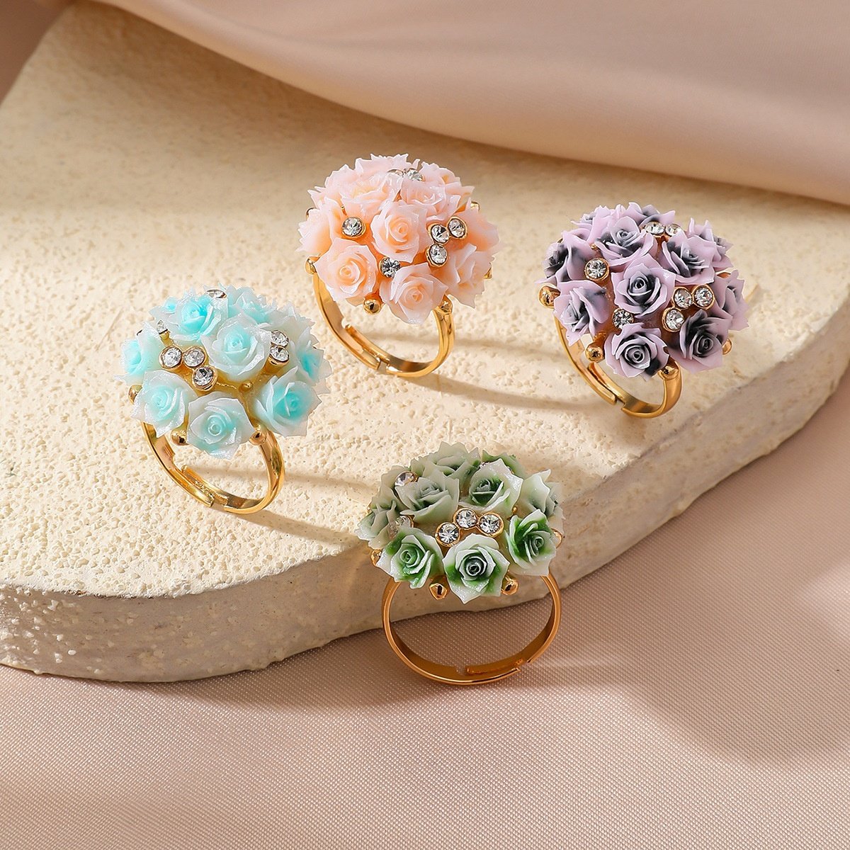 3D Rose Flower Open Ring