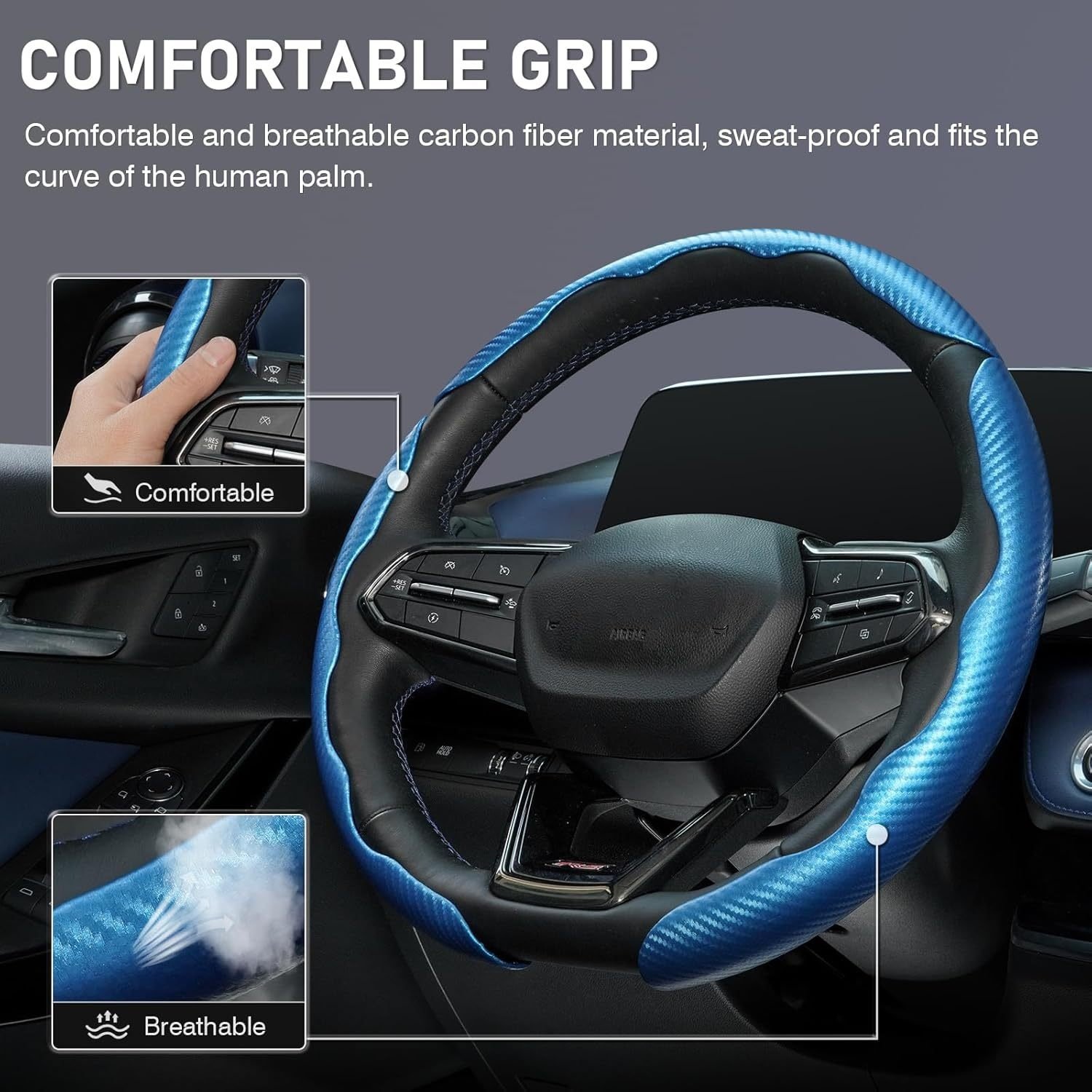 Carbon-Fibre Effect Steering Wheel Cover, 3-Piece Set, 38cm