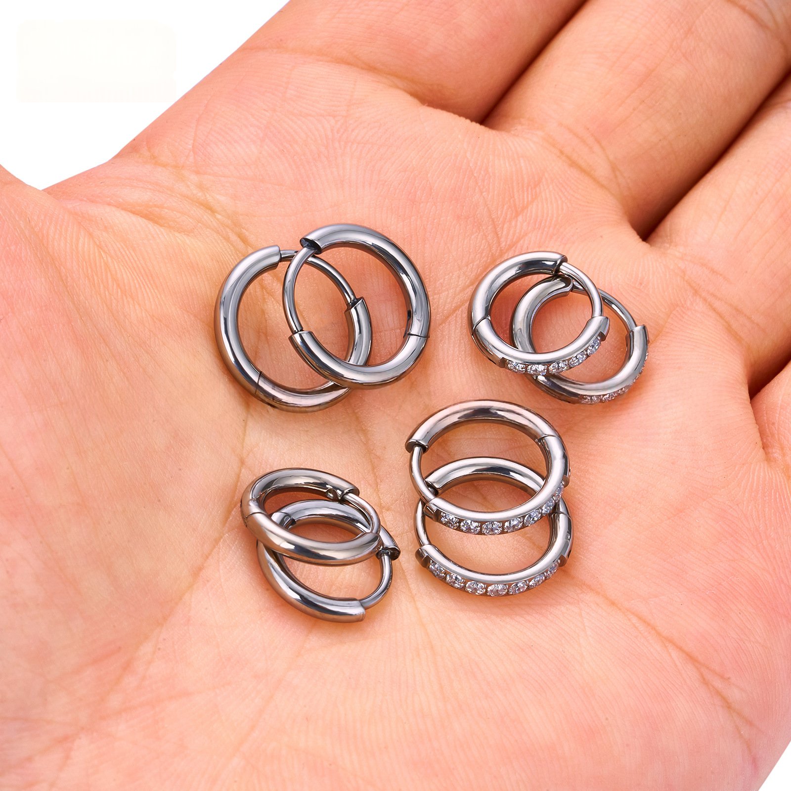 Stainless Steel Gold-Tone Huggie Hoop Earrings, Plain or Cubic Zirconia