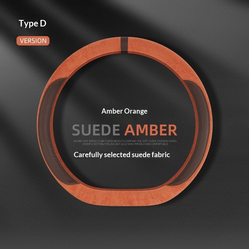 Suede-Effect Steering Wheel Cover, D-Shape, 38cm