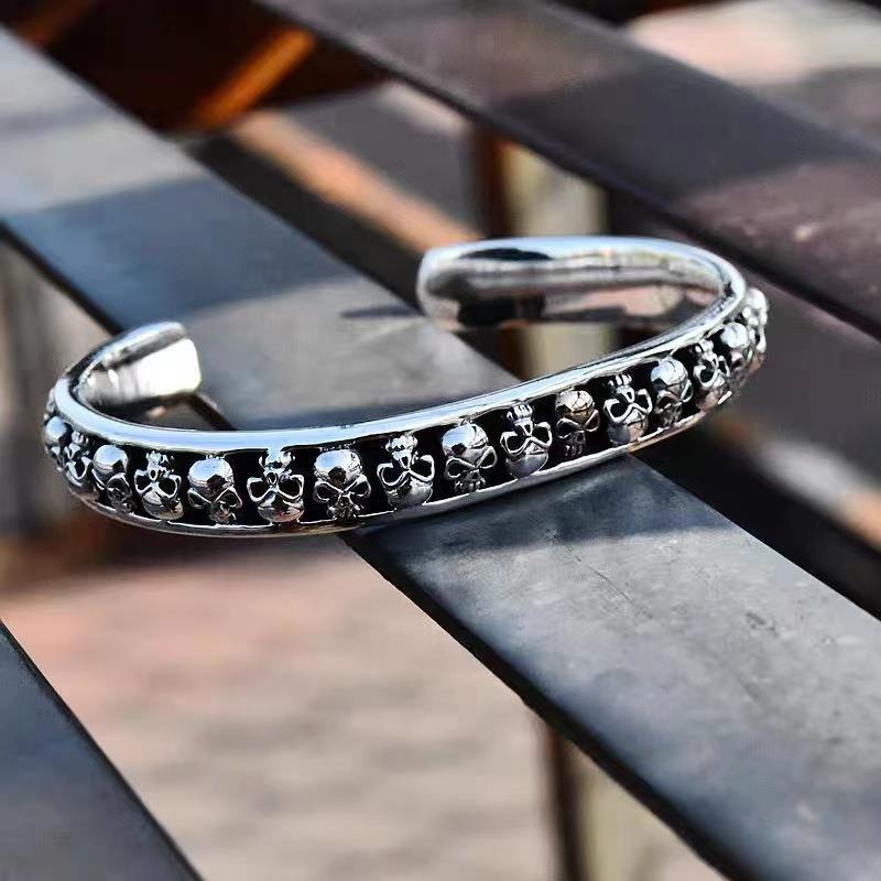 Skull Open Bangle, Gothic Style