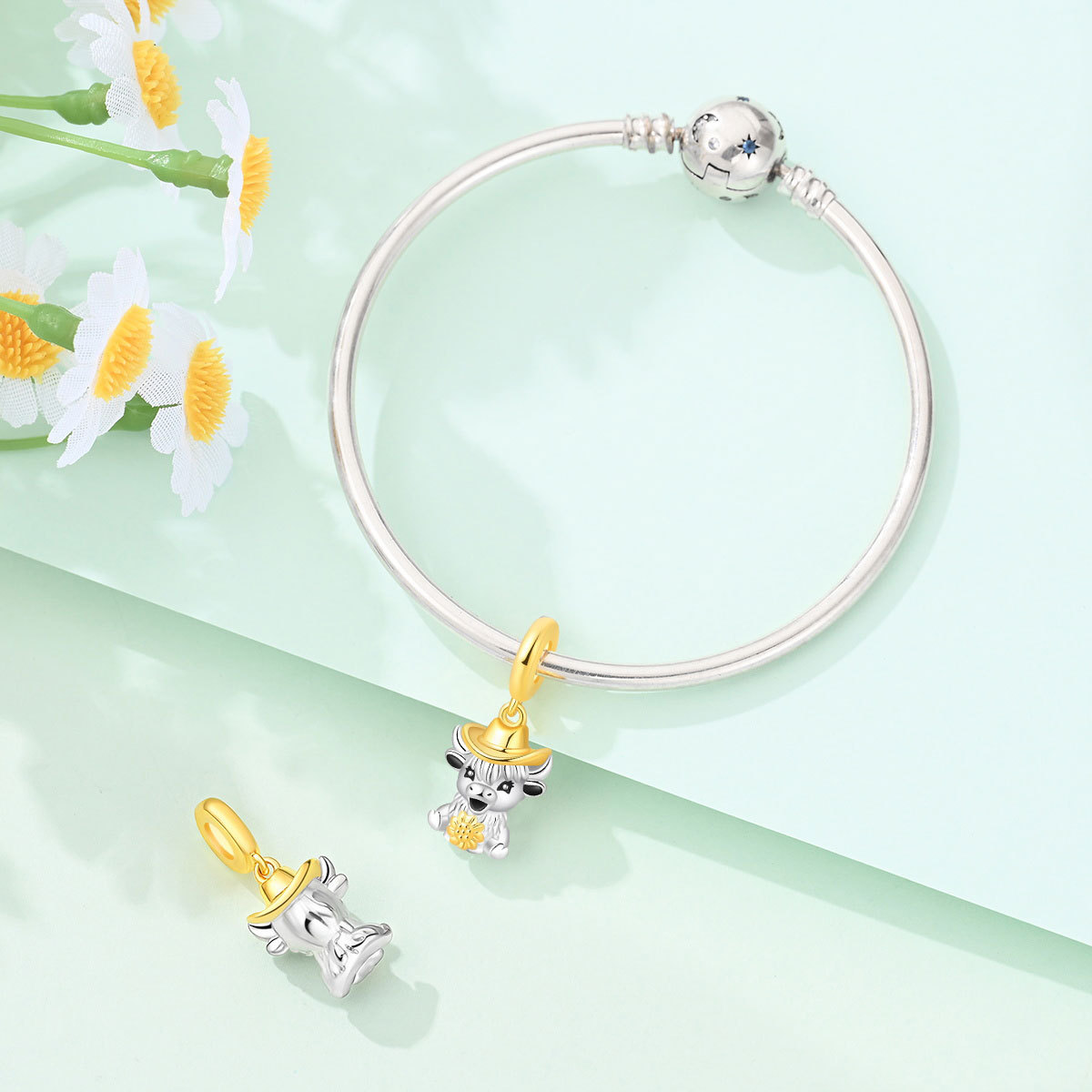 Silver-Plated Copper Animal Charm Beads with Zircon