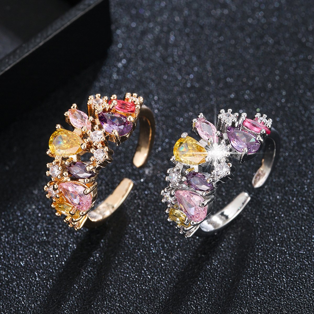 Colourful Flower Open Ring, Adjustable