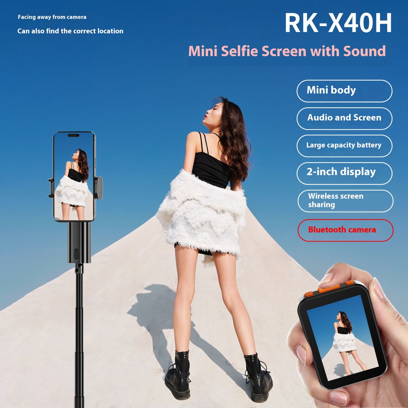Bluetooth Selfie Stick with Screen Mirroring