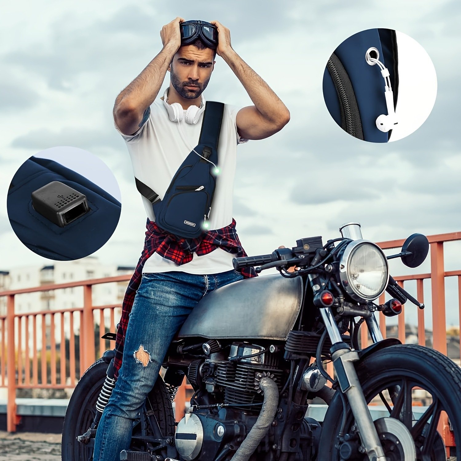 Men's Water-Resistant Chest Bag with USB Port