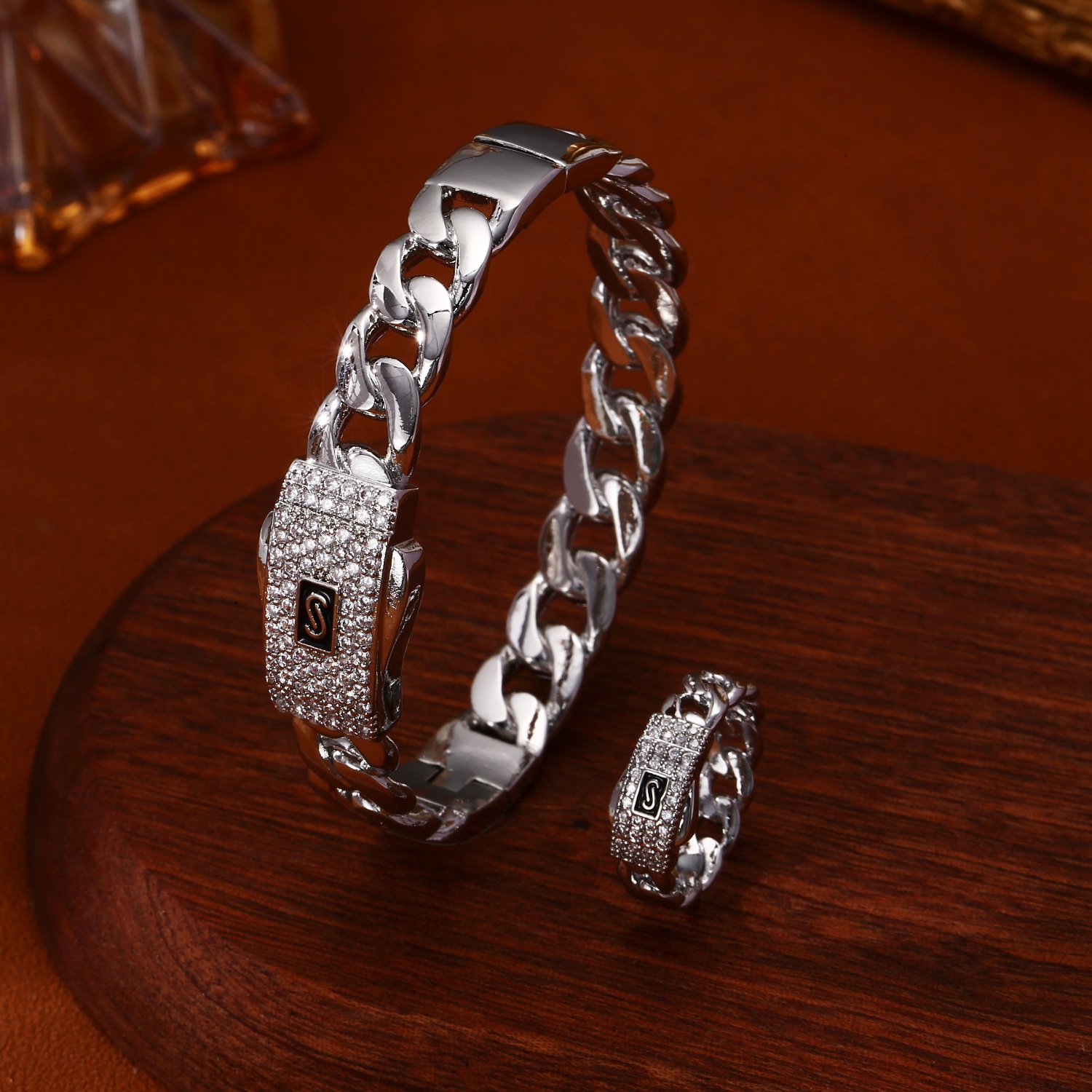 Gold-Tone Cuban Link Bracelet and Ring Set