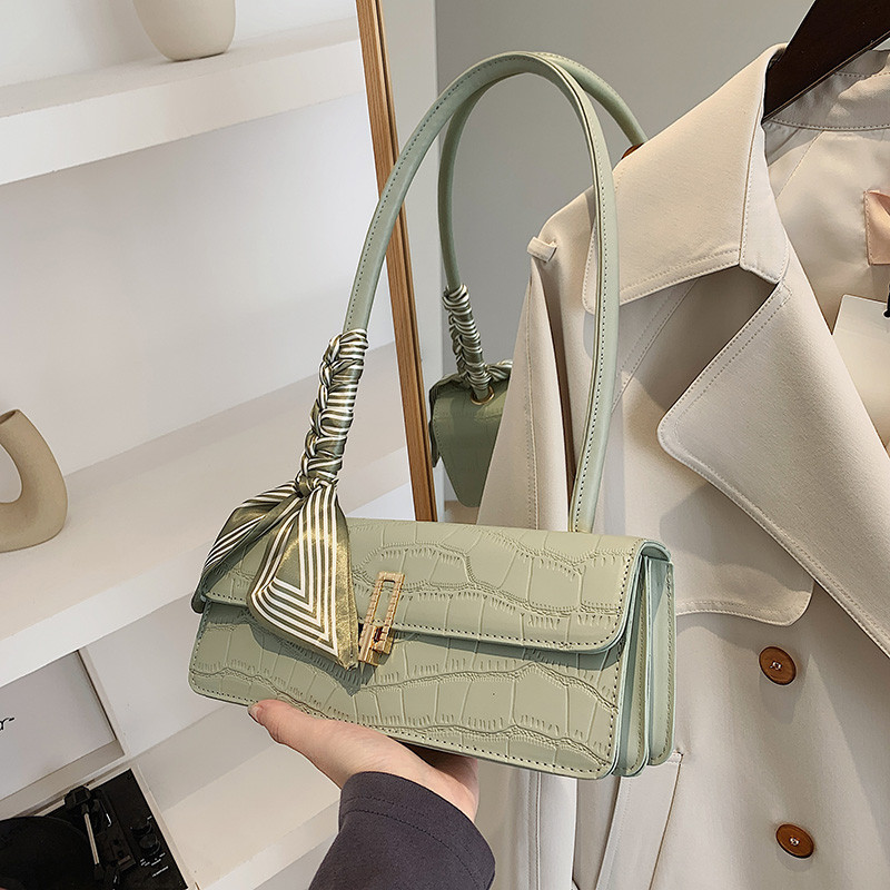 Textured PU Baguette Shoulder Bag