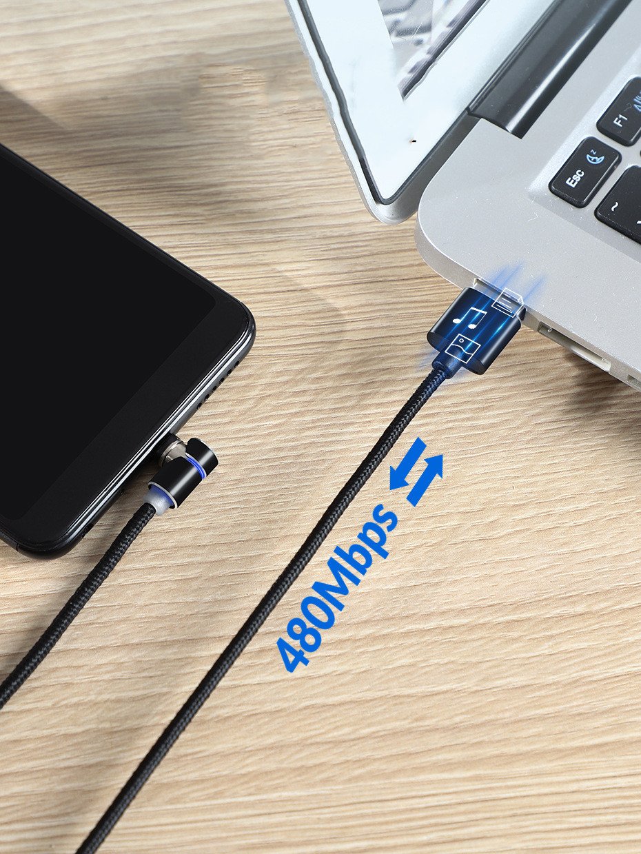 Magnetic Charging Cable with LED, 360-Degree Connector