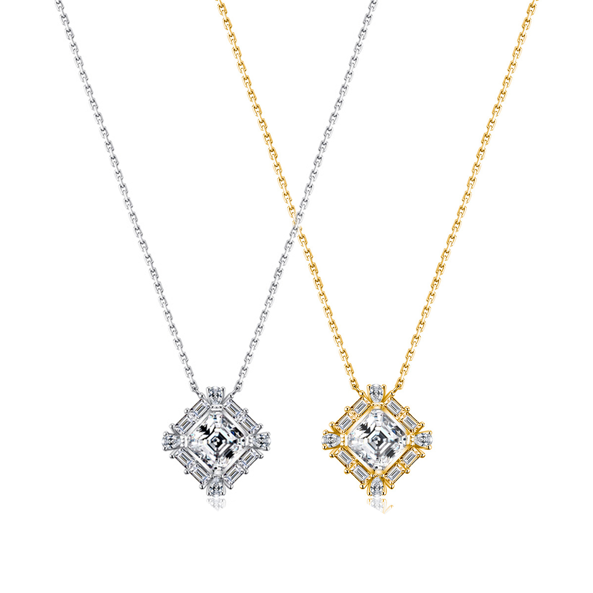 Sterling Silver Square Moissanite Cluster Necklace, 7 mm