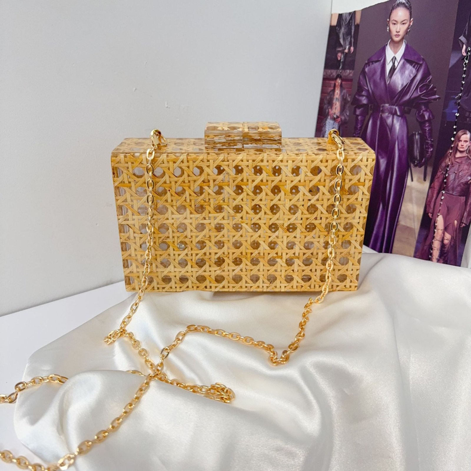 Woven Acrylic Chain Crossbody Bag