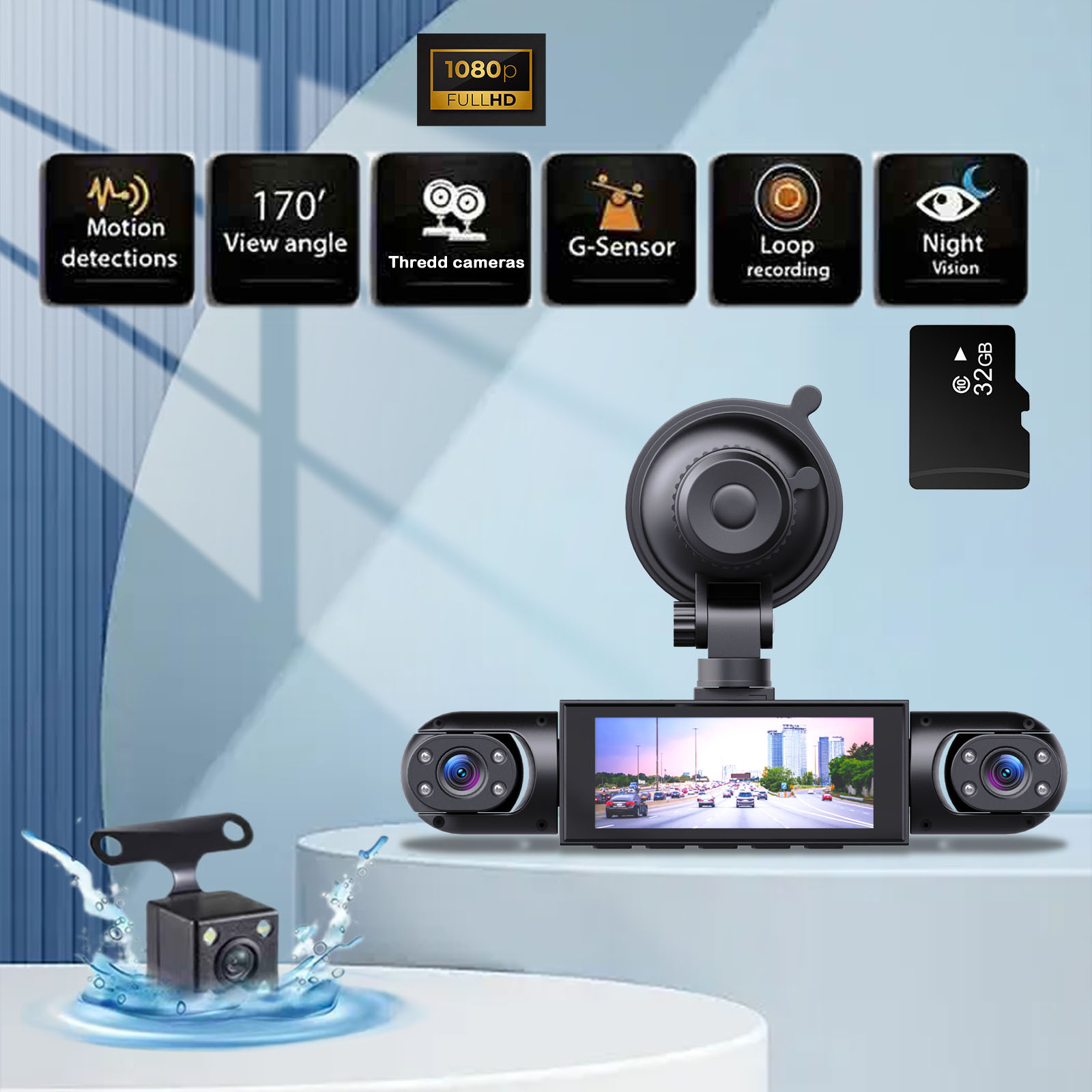 Y108 Multi-Camera Dash Cam with 3 inch Screen