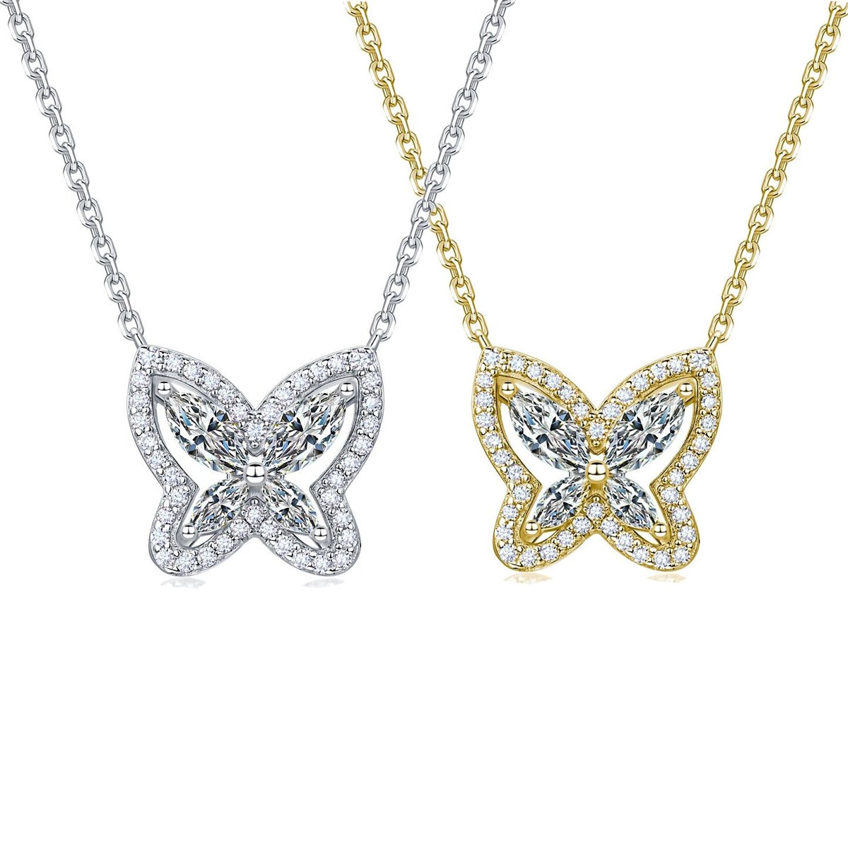 Sterling Silver Marquise Moissanite Butterfly Necklace