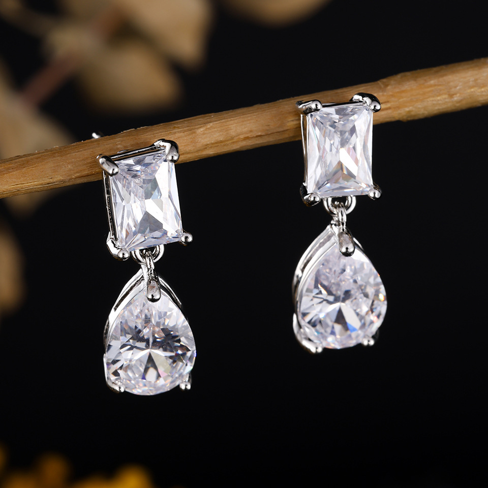 Long Drop Earrings, Square and Teardrop Cut