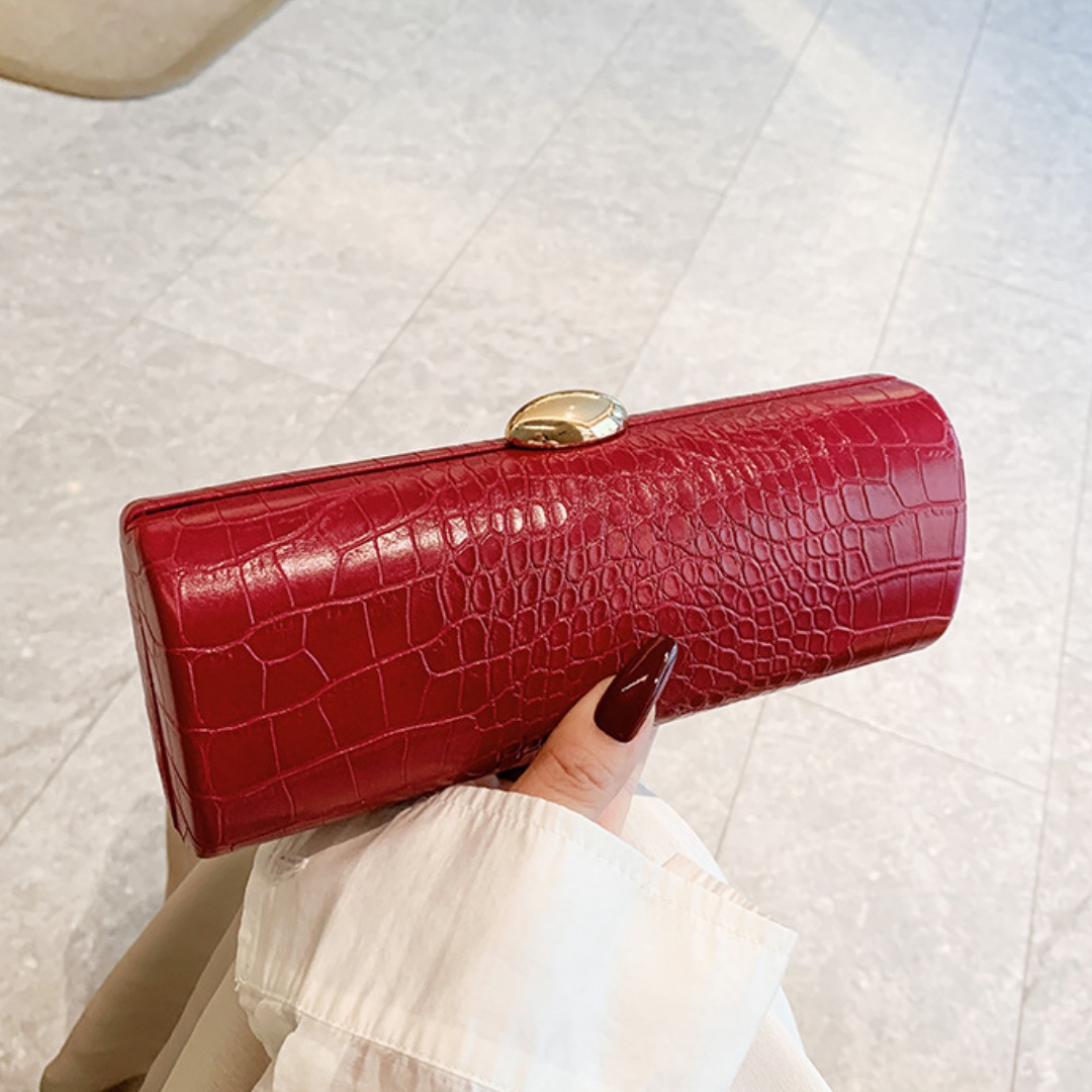 Crocodile-Effect Evening Clutch with Chain