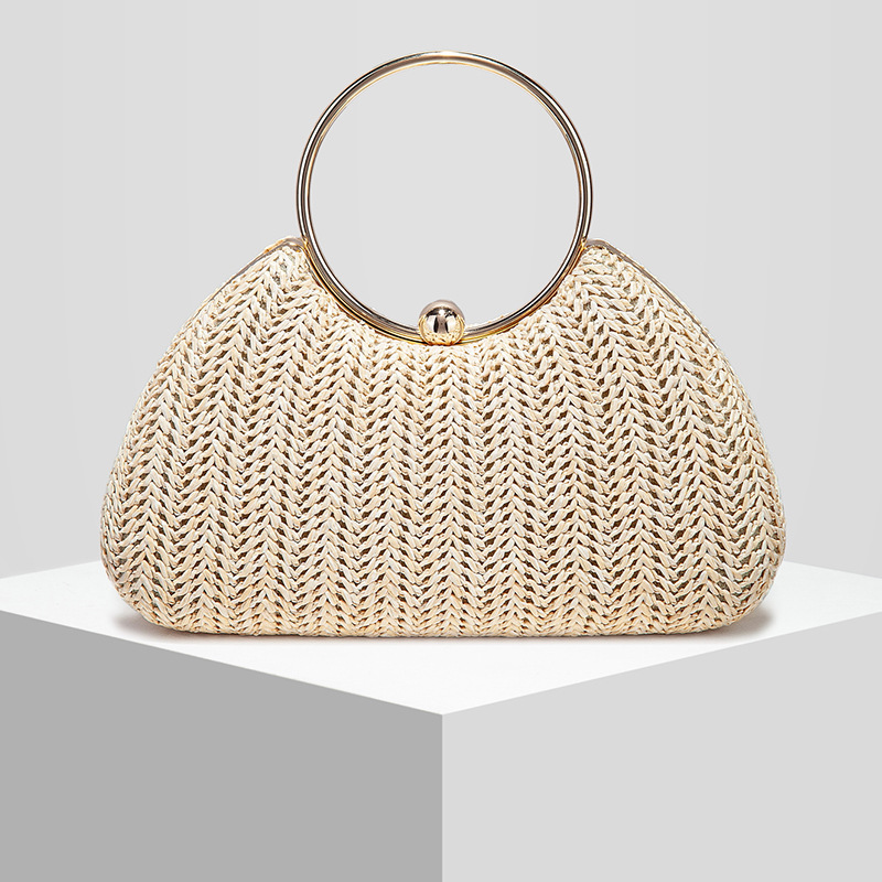 Striped Straw-Effect Box Evening Bag