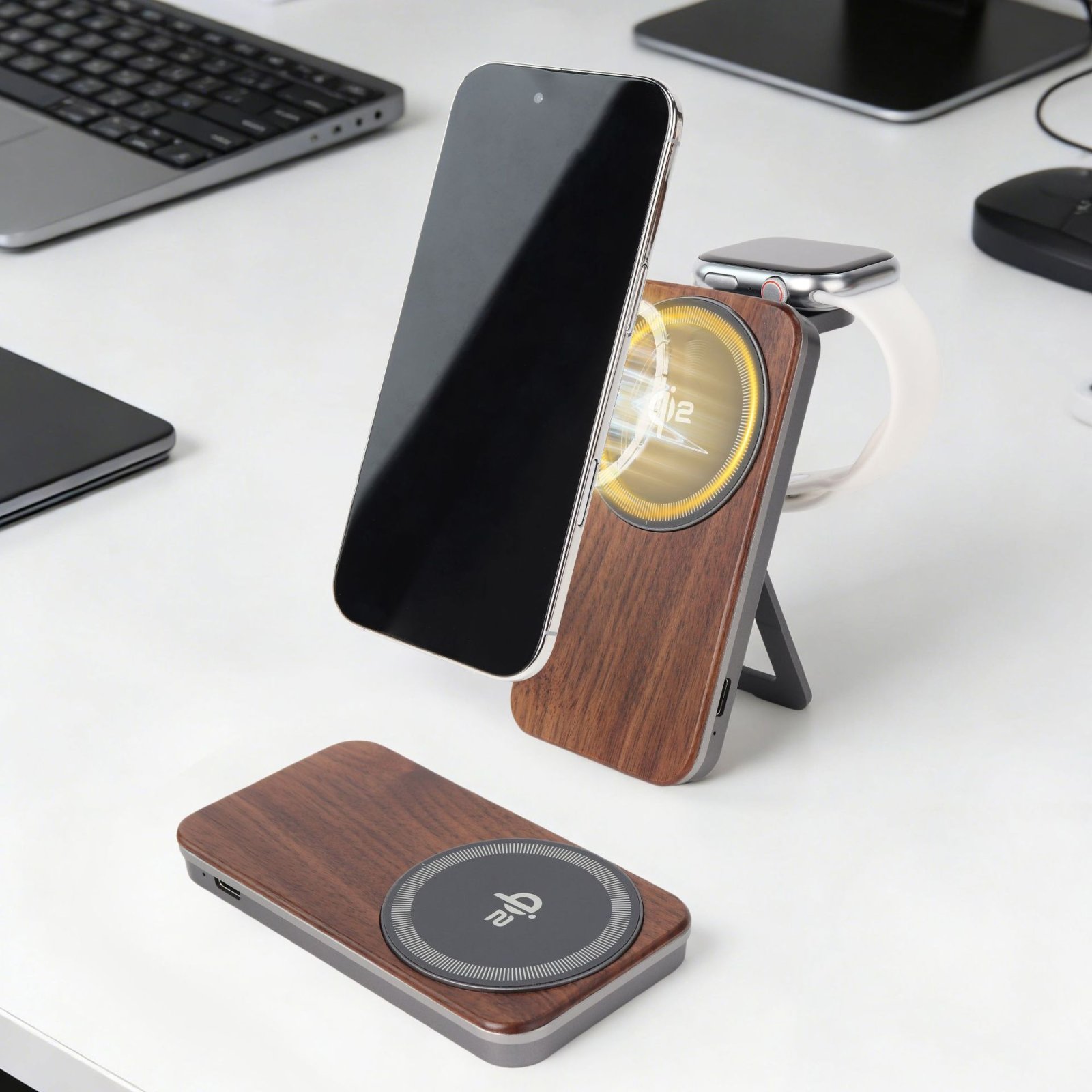 Foldable Wood-Finish Magnetic Wireless Charger