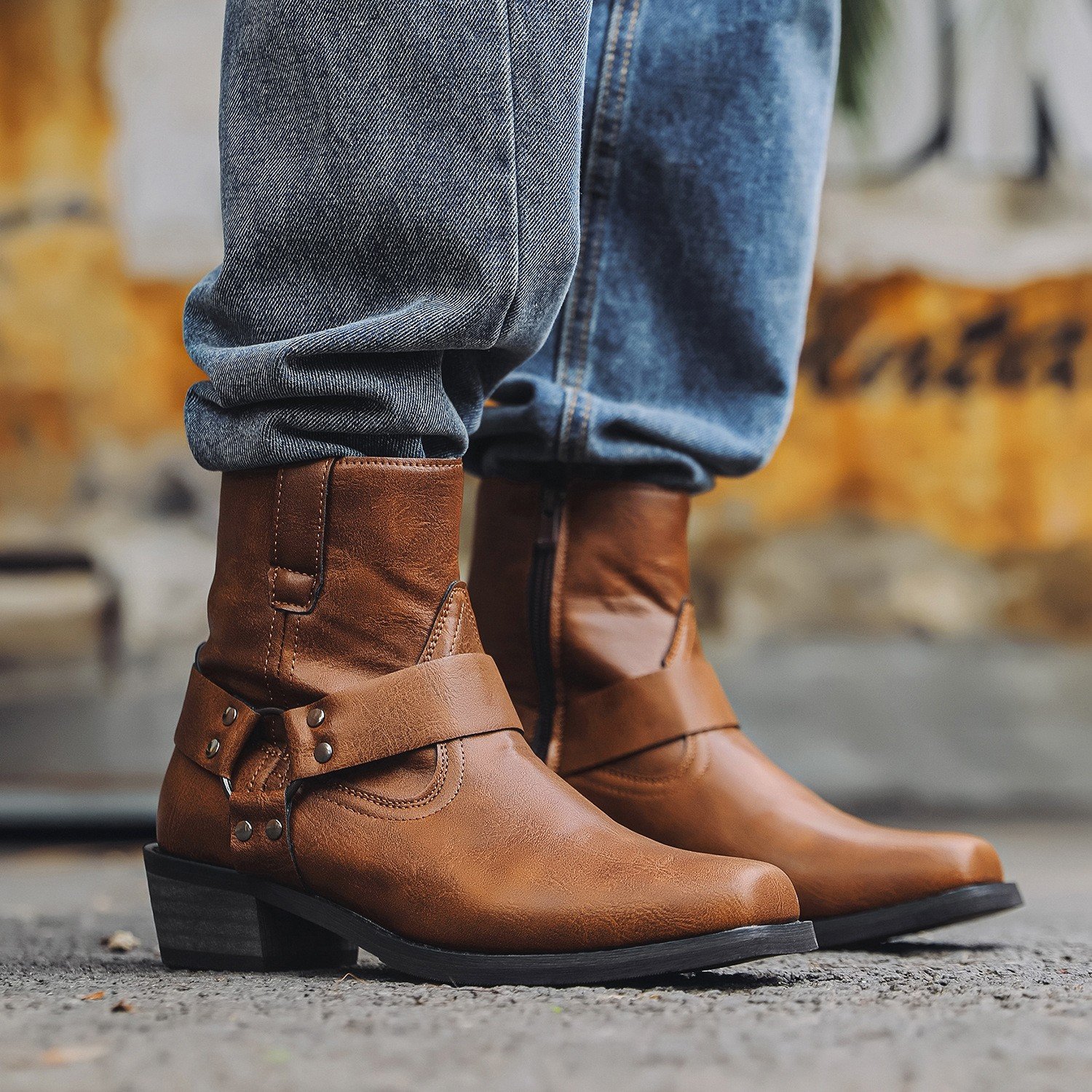 Men's Retro Denim Mid-Top Boots