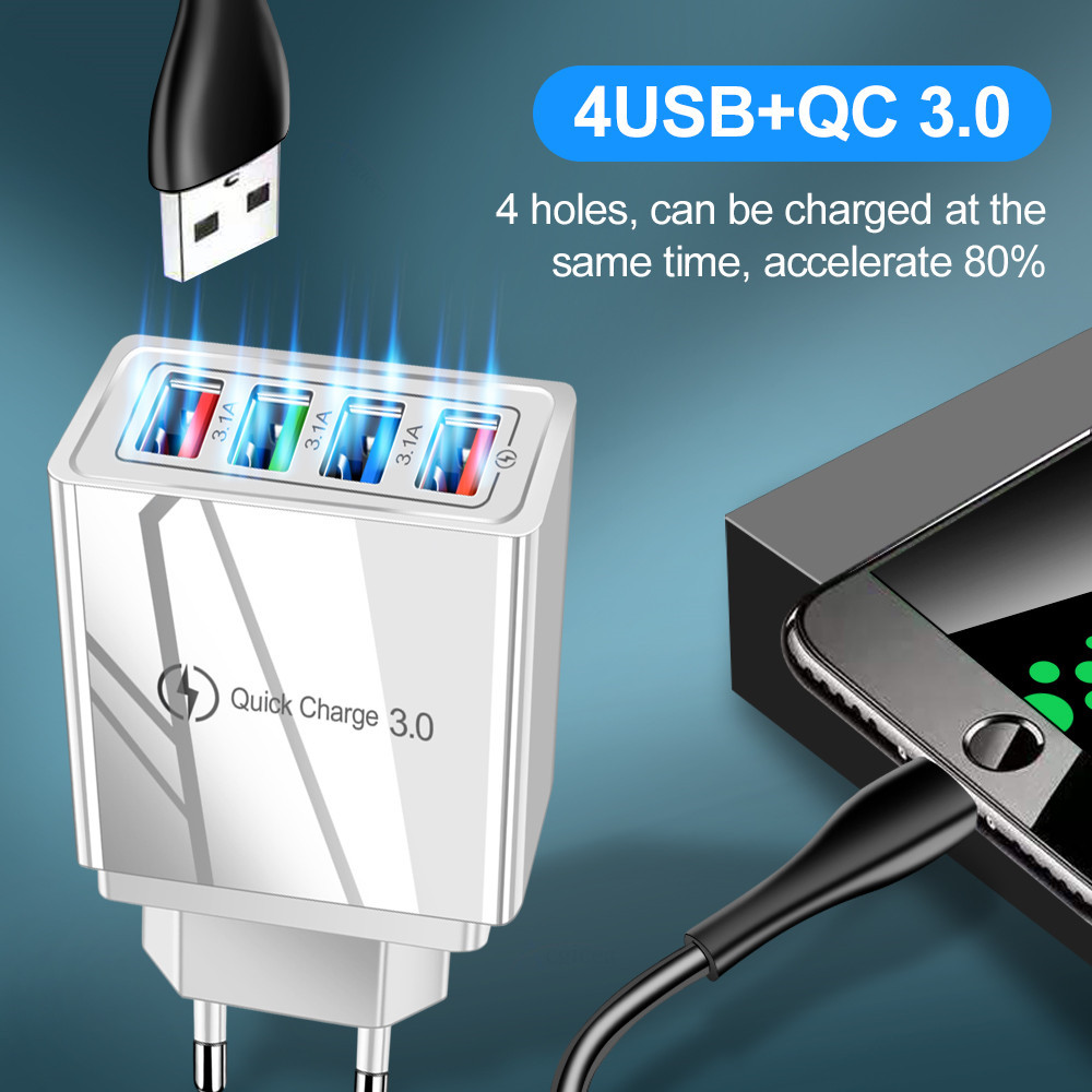Four-Port USB Mains Charger with Light