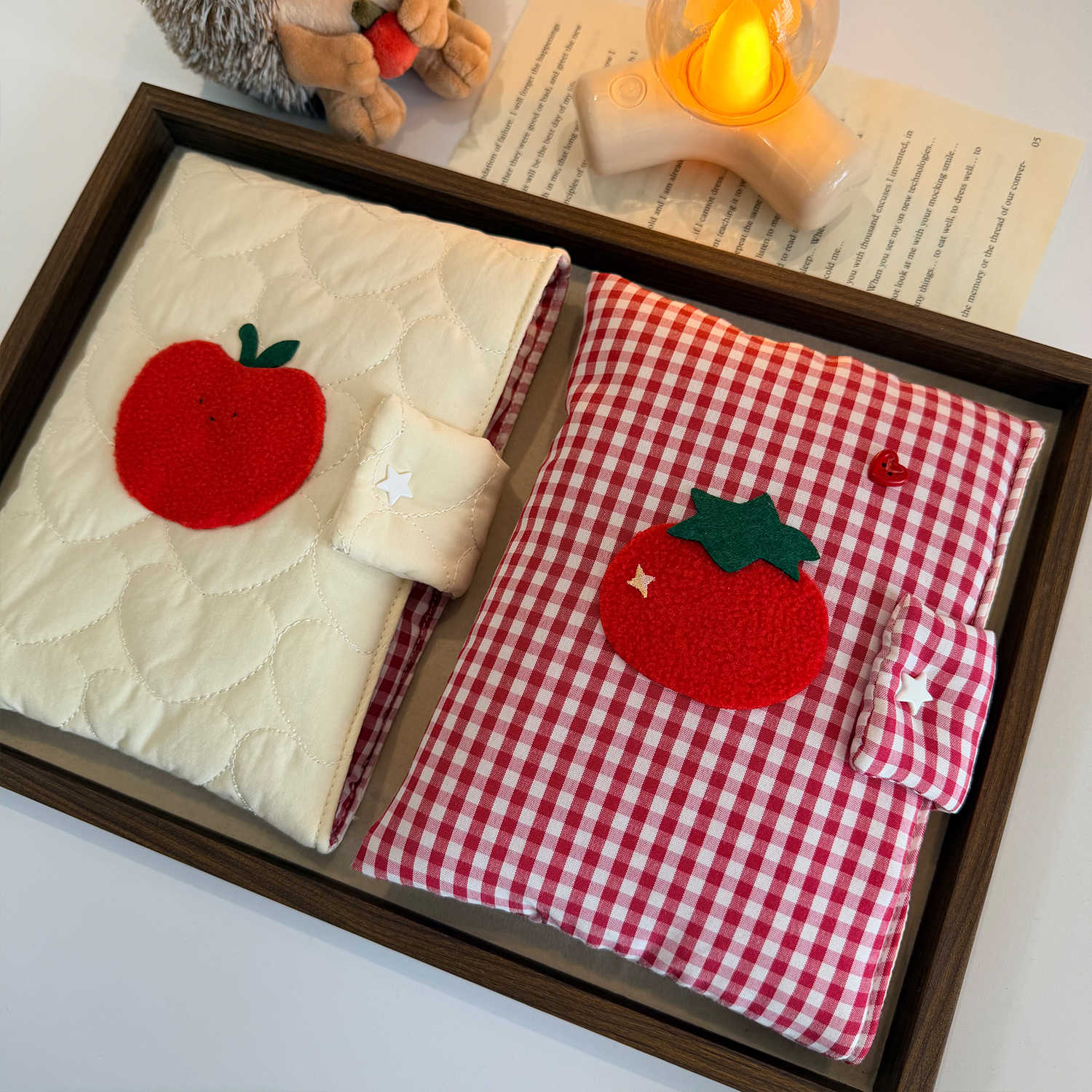 Quilted Fabric E-Reader Sleeve, Apple or Tomato Design, 6 or 7 Inch