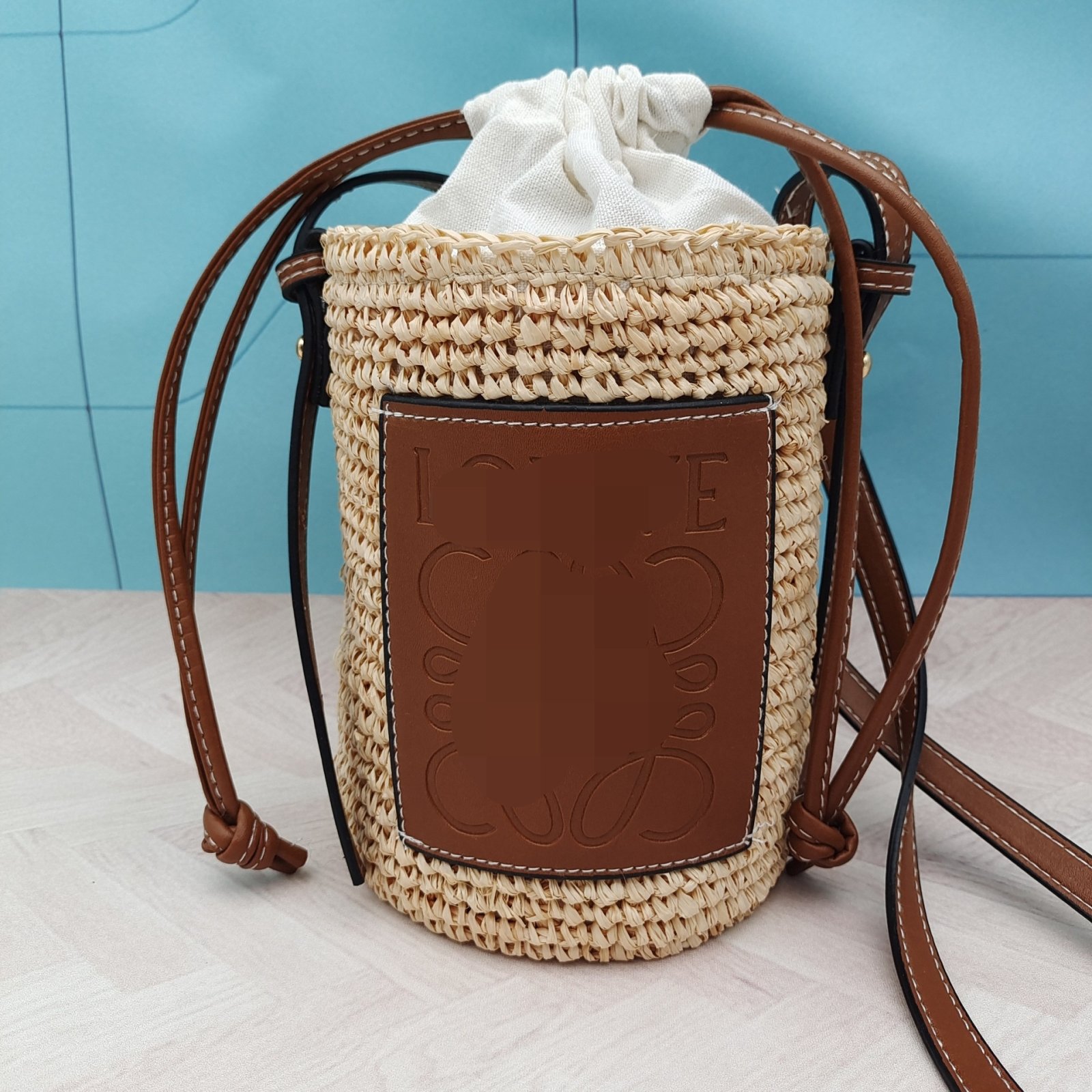 Raffia-woven Womens Handbag Bucket-style With A Single Strap For Shoulder Or Crossbody Wear