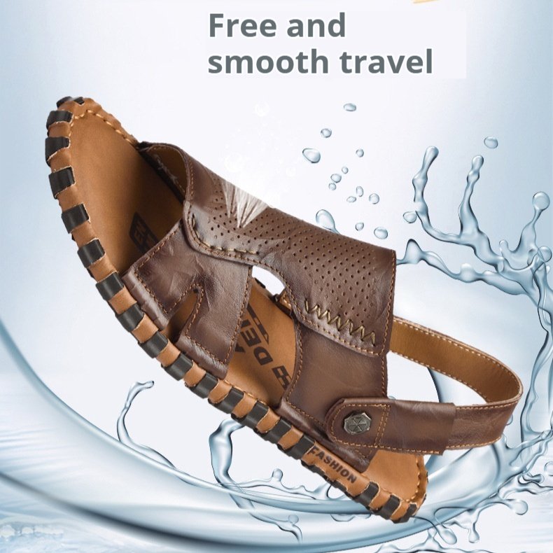 Men's Thick-Sole Leather Beach Slippers