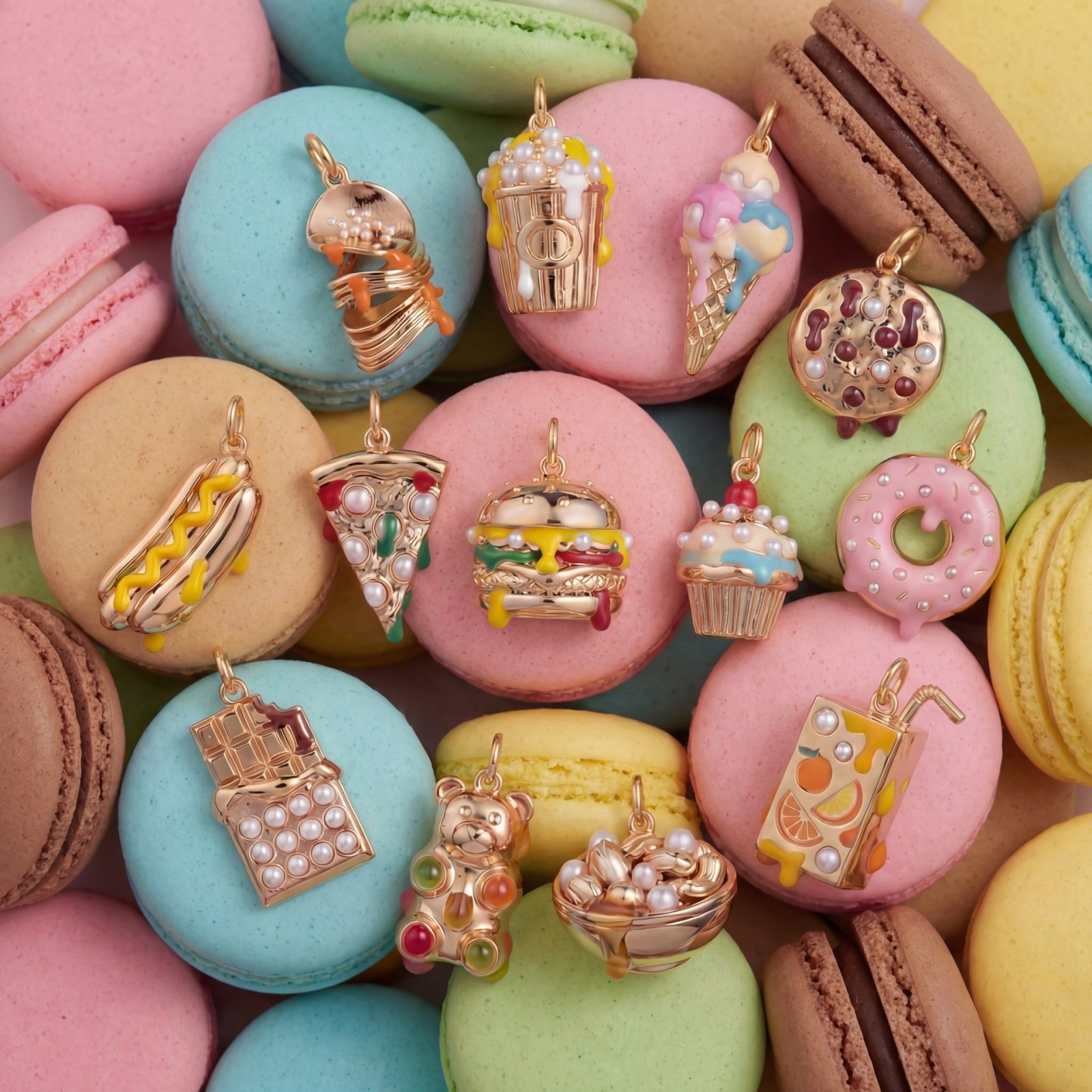Dessert Charm Pendants and Chains, Gold-Plated