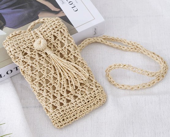 Open-Weave Phone Pouch, Off-White