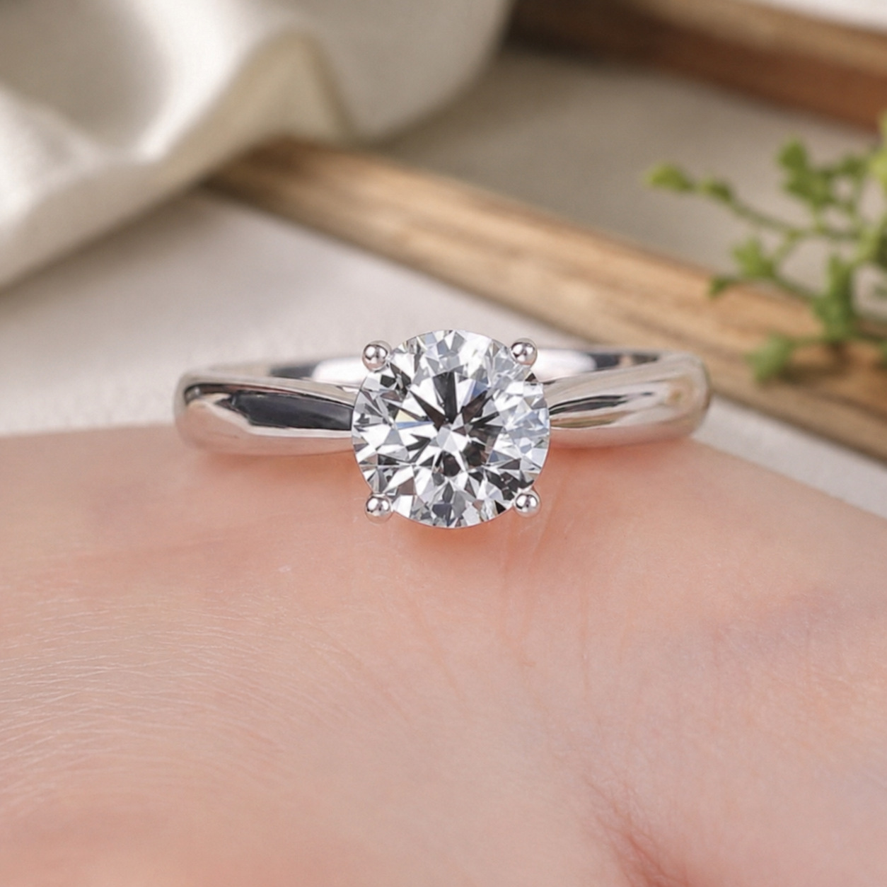 Four-Prong Open Ring with Round Zircon
