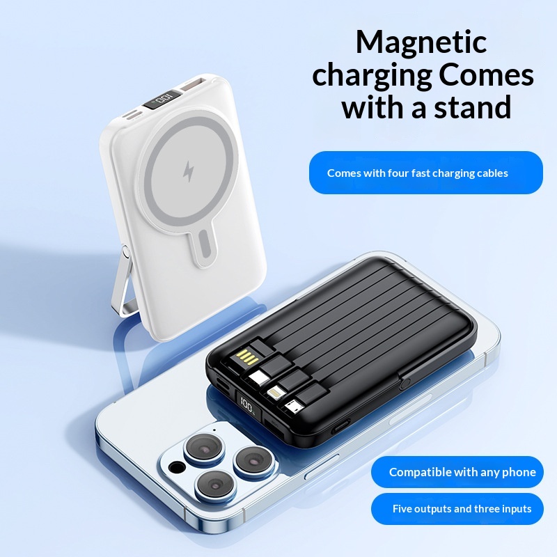 Magnetic Wireless Power Bank with Built-in Cable