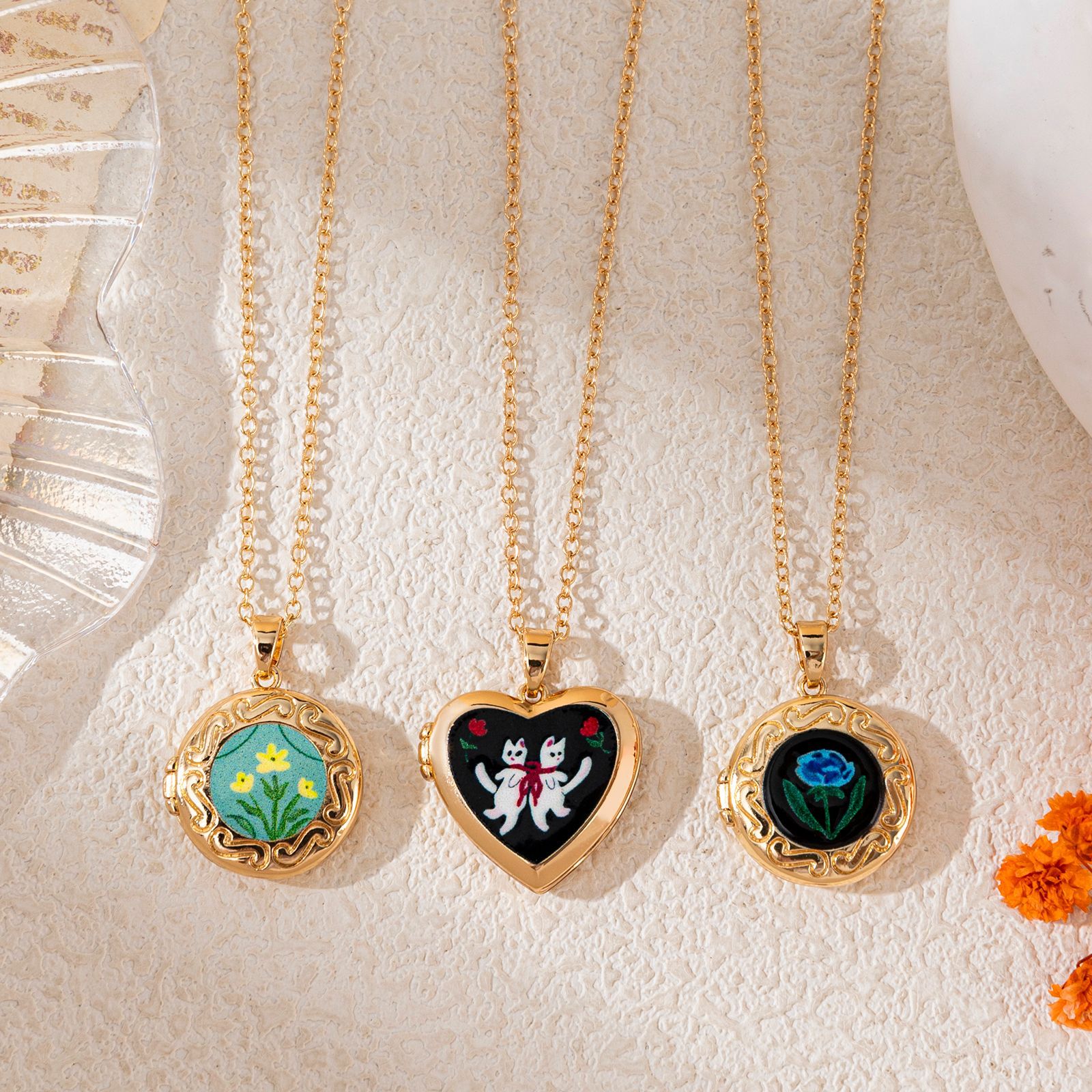 Enamel Heart Locket Necklace