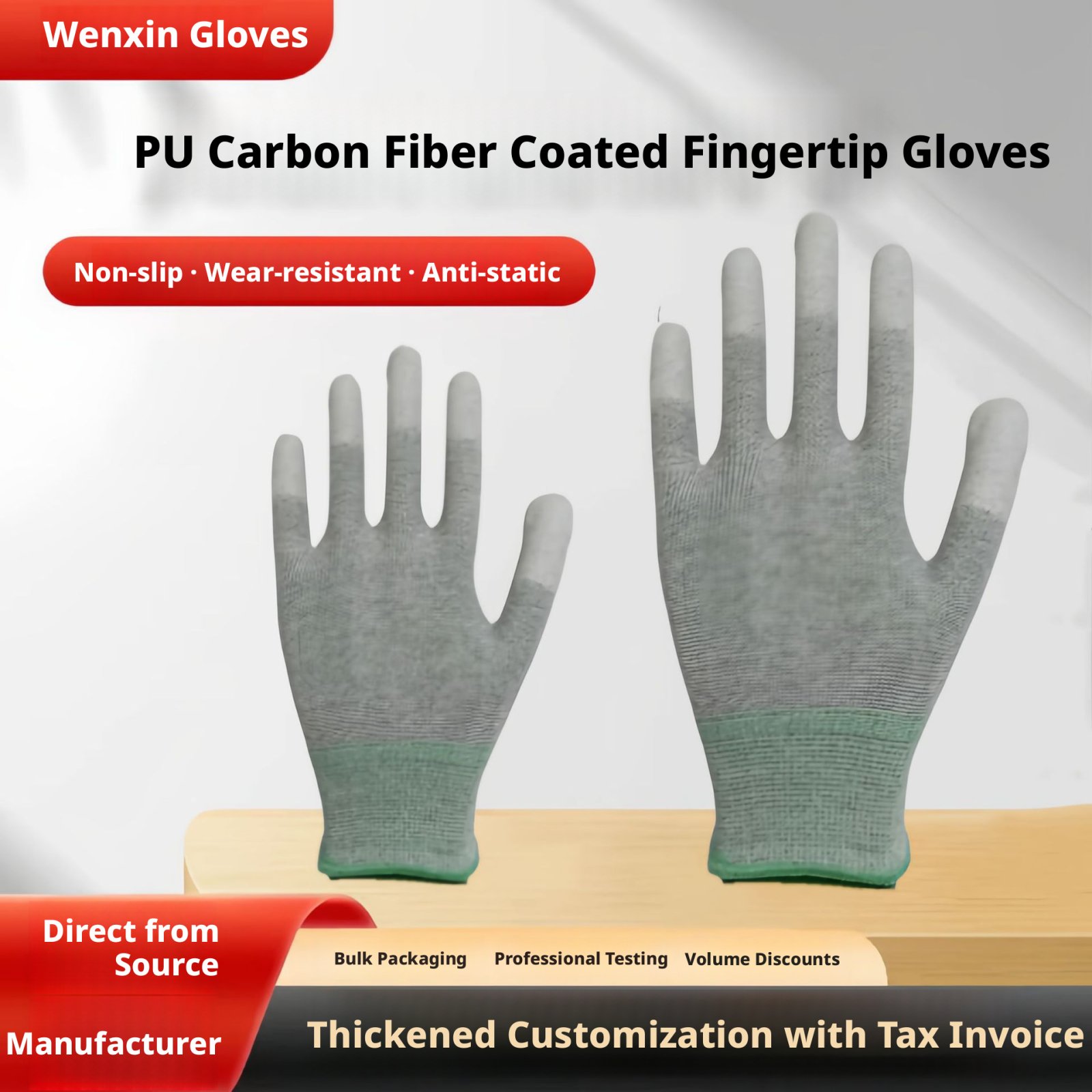 Antistatic Touchscreen Gloves, Carbon Fibre