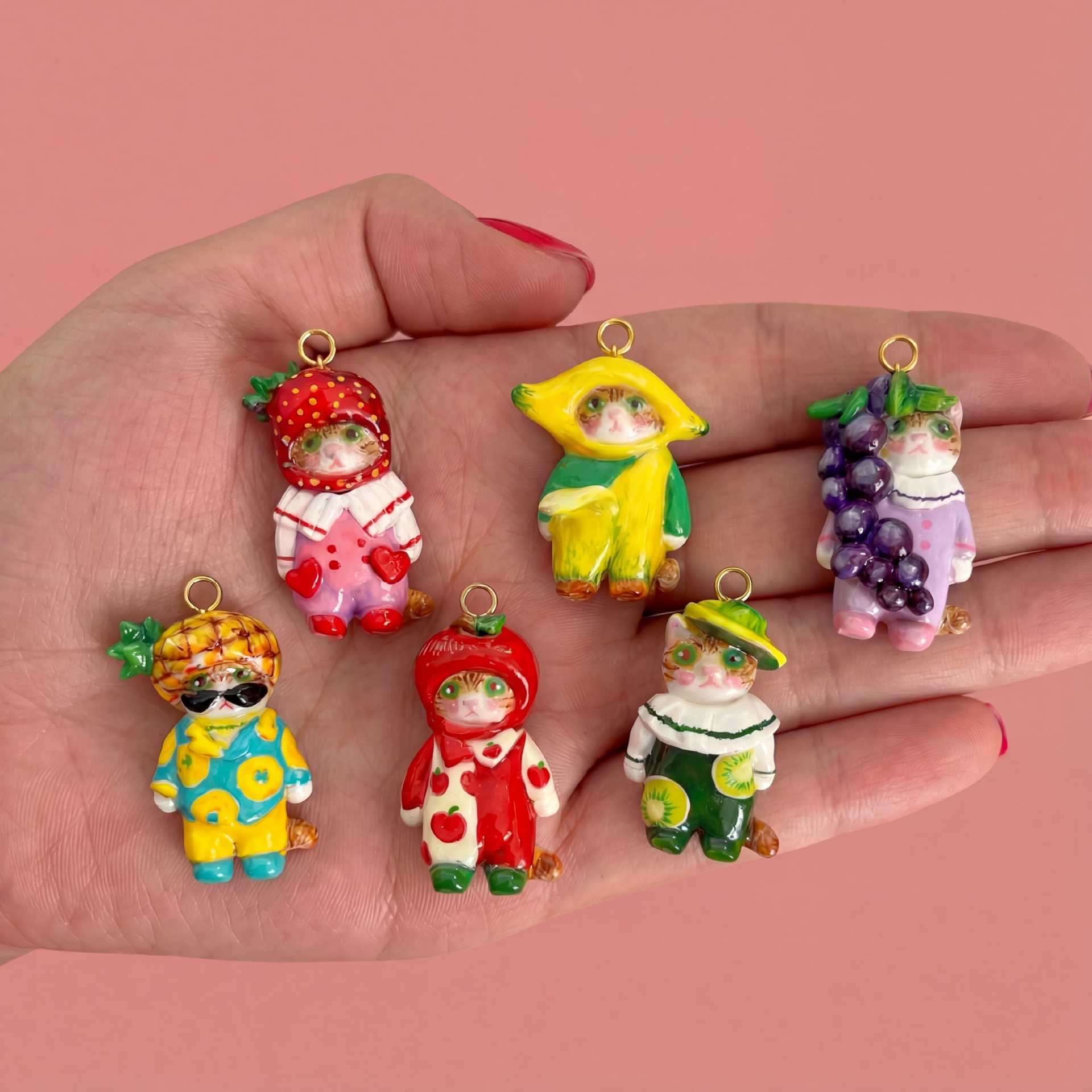 Fruit and Kitten Charm Pendant