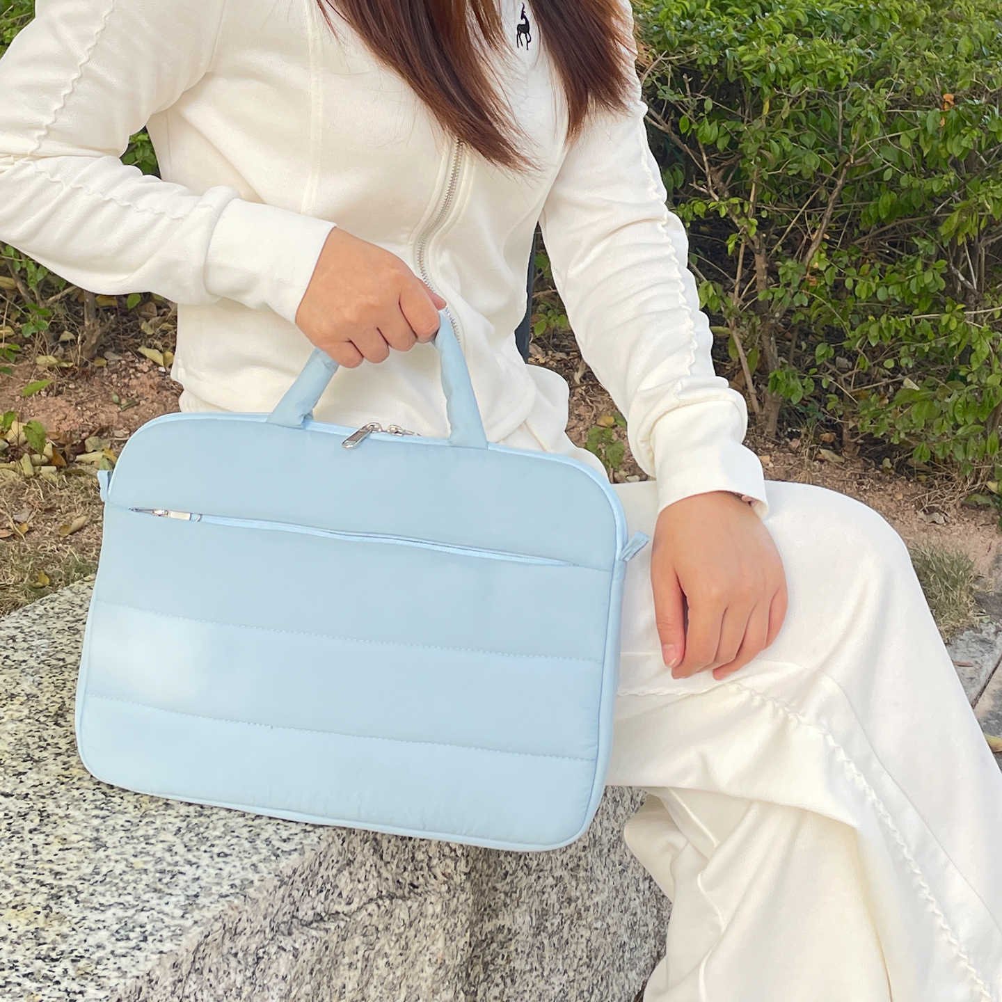 Padded Laptop Bag with Handles and Shoulder Strap, Light Blue