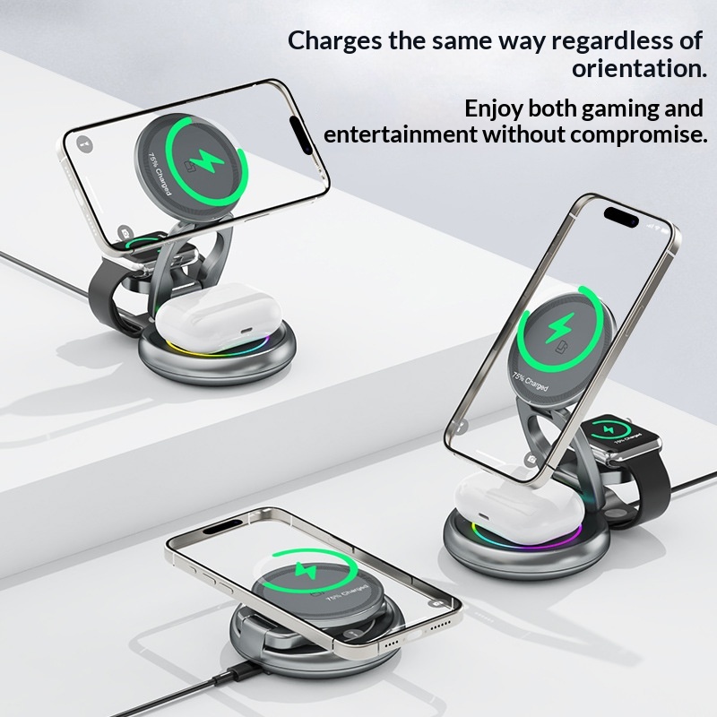 3-in-1 Folding Magnetic Wireless Charger, 15 W