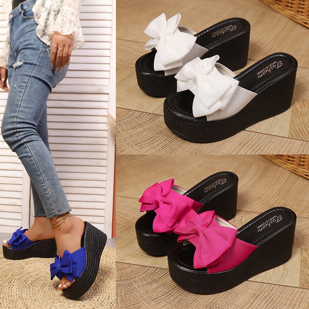Women's Thick-Sole Bow Slippers